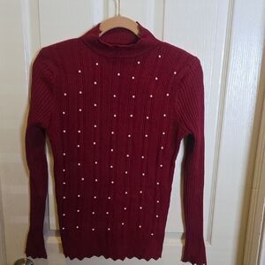 Elegant Burgundy Sweater with Pearl Accents